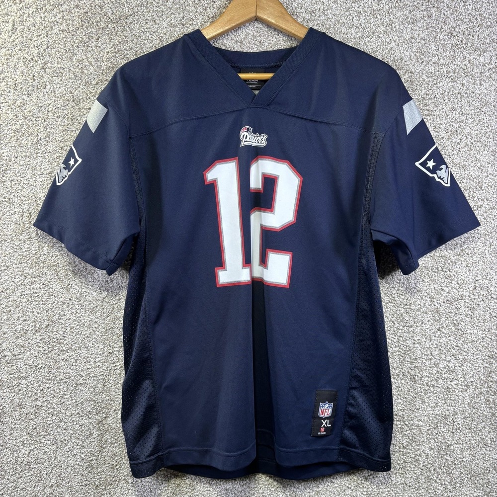 New England Patriots Jersey Boys XL Blue NFL Tom Brady 12 NFL Team Apparel